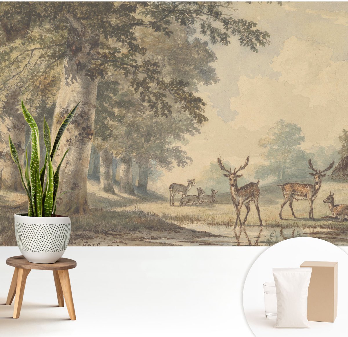 Wallfluent Fotobehang - Beige Vliesbehang - 208x146 cm - Bosvrede Muurschildering - Slaapkamer behang Landschappen - Fotobehang Vlies - Slaapkamer behang