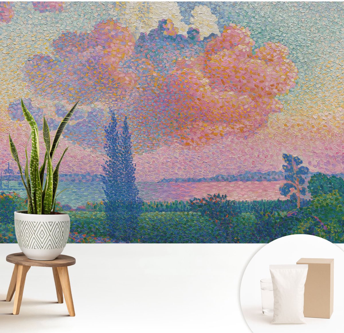 Wallfluent Fotobehang - Roze Vliesbehang - 208x146 cm - Kleurrijk Landschap Fotobehang Vlies - Woonkamer behang Deel - Muurschildering - Hal behang