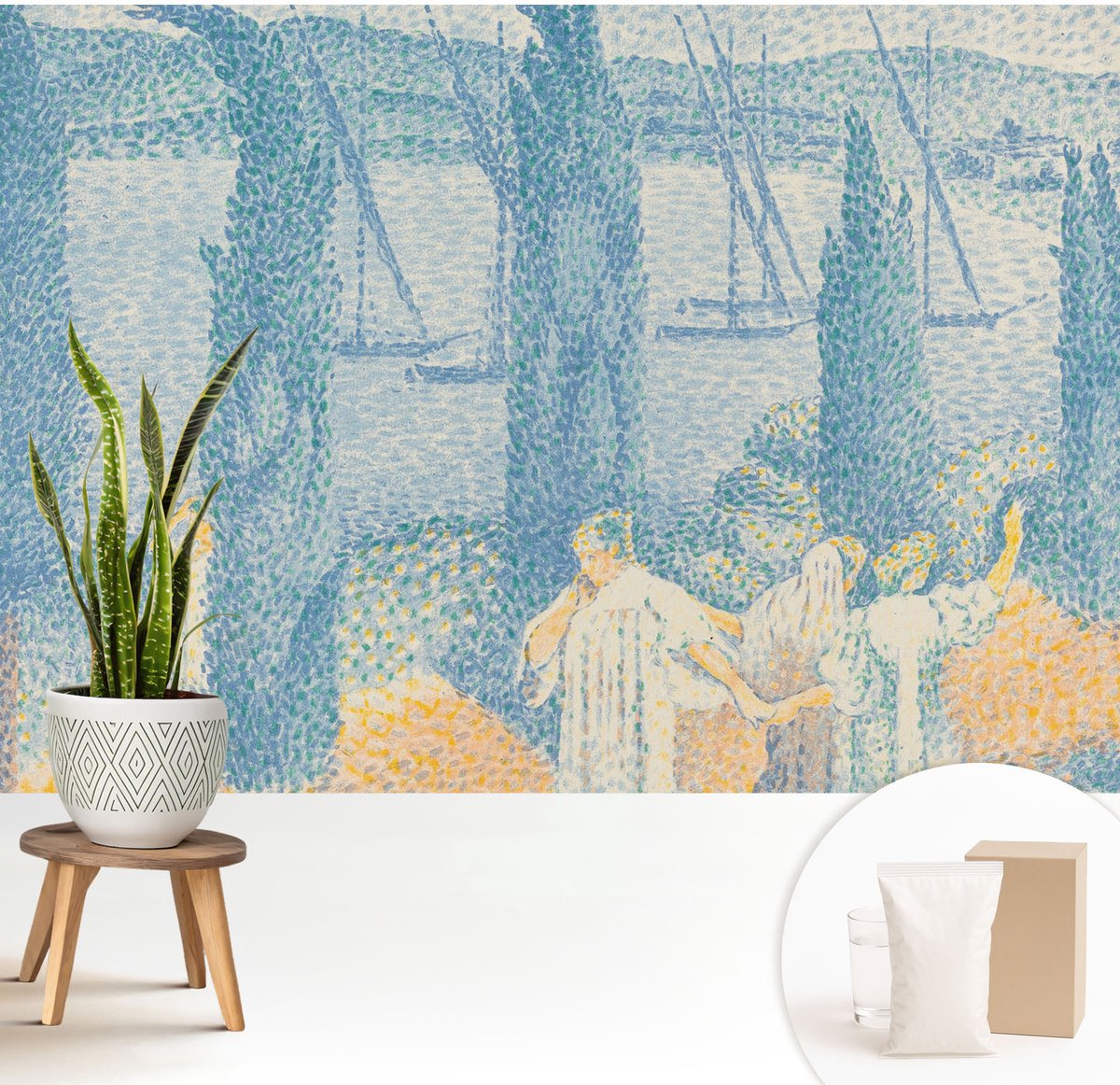 Wallfluent Fotobehang - Blauw Vliesbehang - 208x146 cm - Luie Dag Fotobehang Vlies - Hal behang Landschappen - Muurschildering - Hal behang