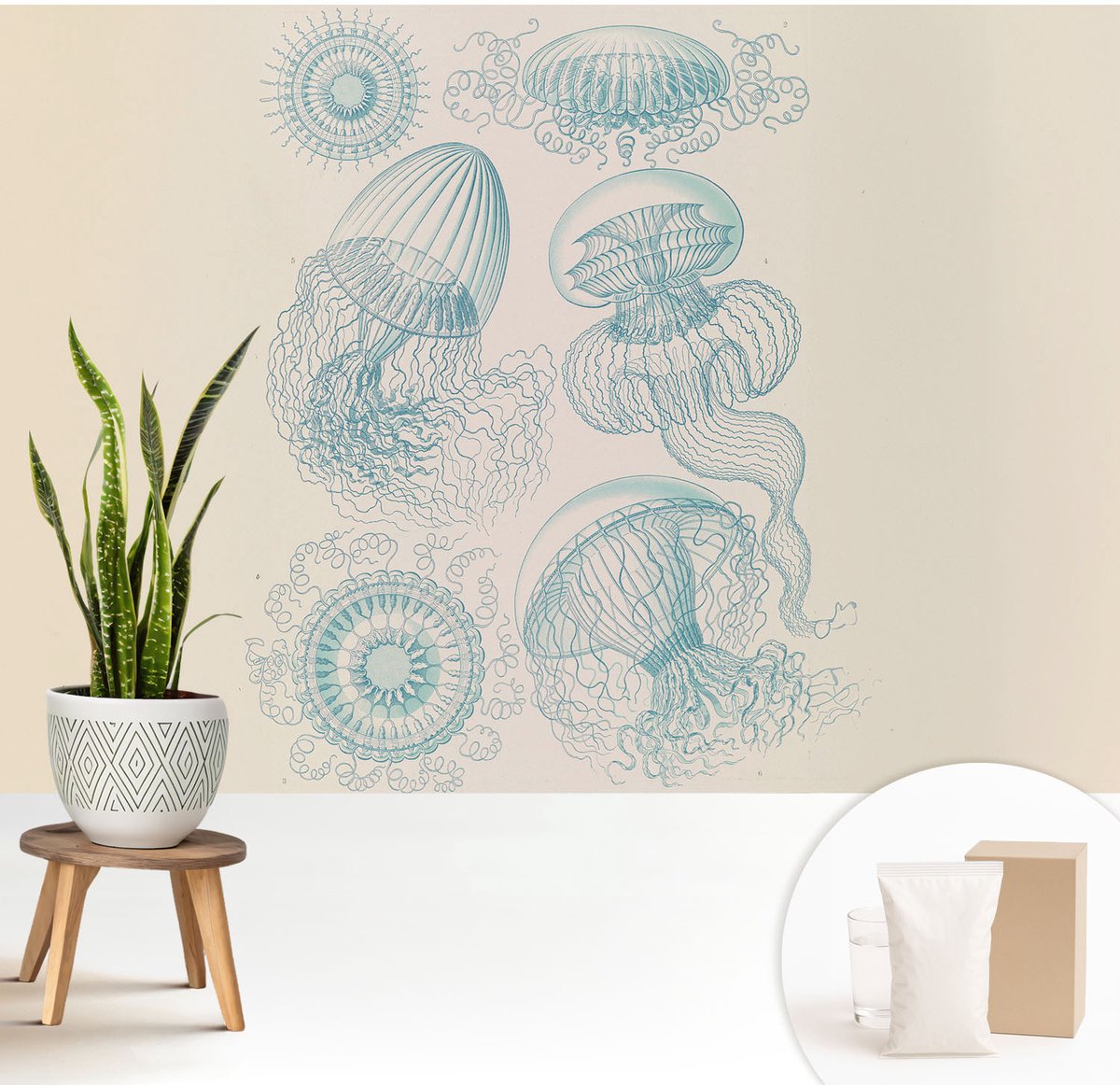 Wallfluent Fotobehang - Wit Vliesbehang - 208x146 cm - Zeekwal Fotobehang Vlies - Woonkamer behang Deel - Muurschildering - Woonkamer behang