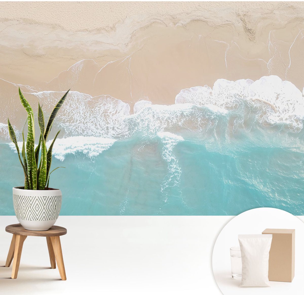 Wallfluent Fotobehang - Beige Vliesbehang - 208x146 cm - Brullende Golven Fotobehang Vlies - Hal behang Landschappen - Muurschildering - Woonkamer behang