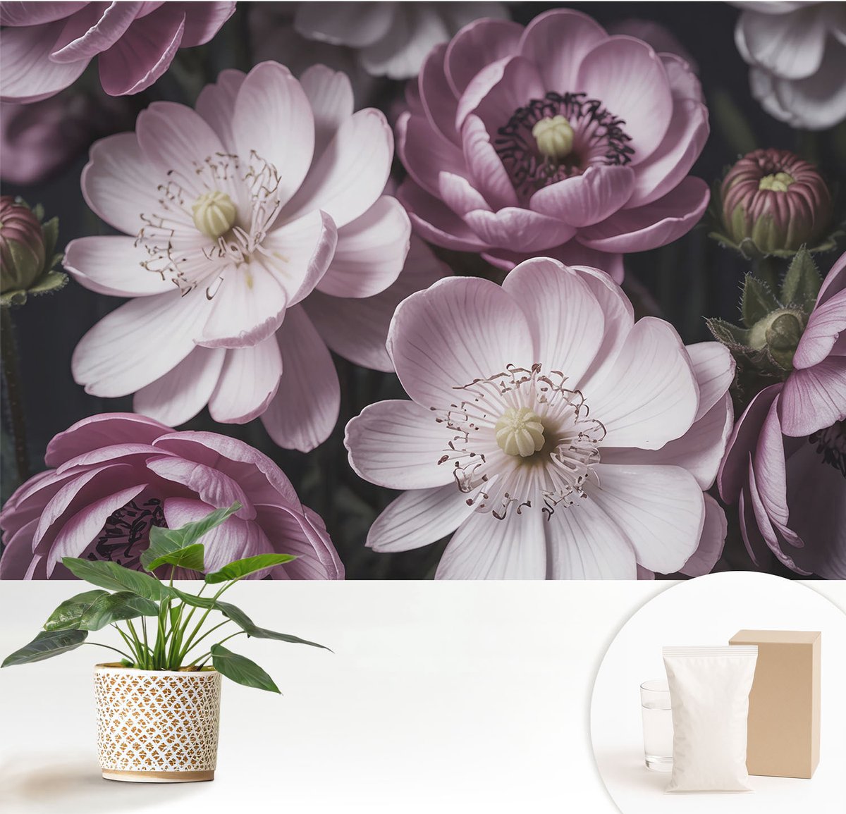 Wallfluent Fotobehang - Roze Vliesbehang - 152x104 cm - Bloemige Elegantie Fotobehang Vlies - Hal behang Bloemen En Planten - Muurschildering - Woonkamer behang