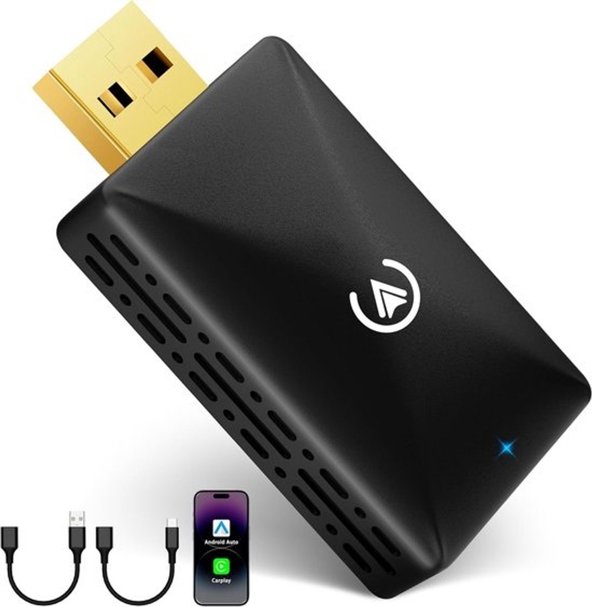 Draadloze Auto Adapter - Carplay Android - Muziek Streamen - 2-in-1 Converter - Mini Formaat - Zwart