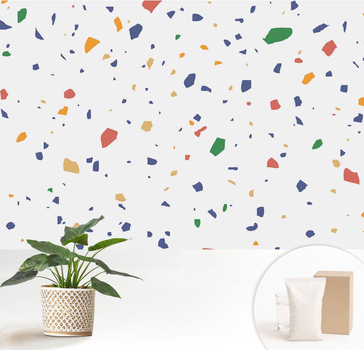 Wallfluent Fotobehang - Wit Vliesbehang - 152x104 cm - Regenboogstukjes Fotobehang Vlies - Woonkamer behang Achtergronden En Patronen - Muurschildering - Woonkamer behang