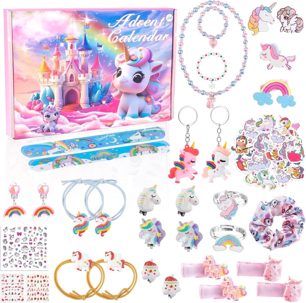 Adventskalender 2025 voor meisjes - 24 dagen met eenhoorn speelgoed - verrassing cadeautjes en haaraccessoires - ShopVlot