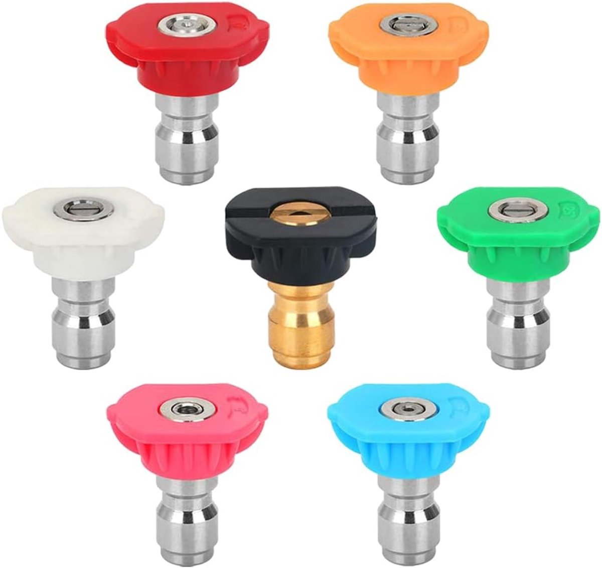 SnelShoppen - 7 Pcs Drukreiniger Spuitmondtips - Snelle Ontkoppeling Nozzle Tips 1/4 Inch - Meerdere Hoekverbindingen voor Auto en Tuinreiniging - RVS