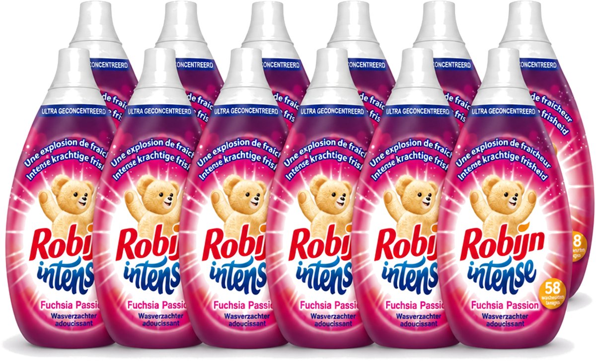 12 x Robijn Intense - Wasverzachter - Intense Fuchsia Passion - 870ml - 58 Wasbeurten - Voordeelverpakking - 12 stuks