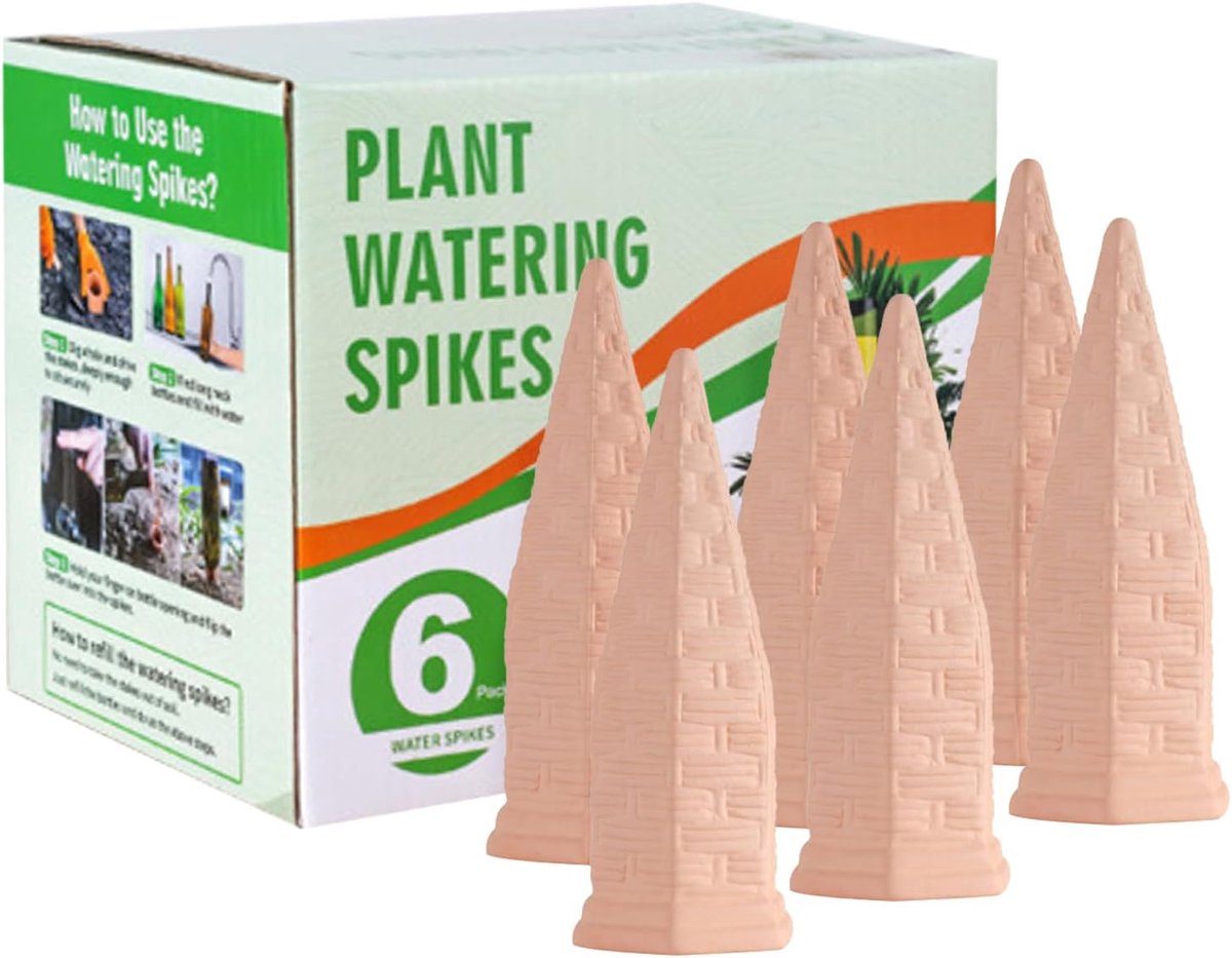 SnelShoppen - Zelfwatergevende Spikes voor Planten, 6 Stuks Terracotta Waterdrippers, Automatisch Bewateringssysteem voor Binnen en Buiten, Ideaal voo