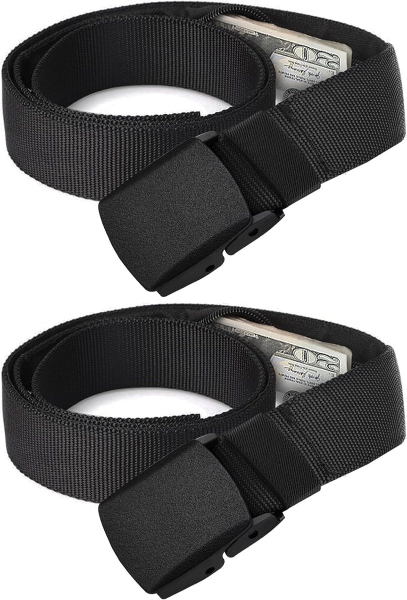 SnelShoppen - 2 Stuks Geldriemen met Verborgen Compartment, Verstelbare Nylon Heupriem voor Mannen en Vrouwen, Reisveiligheidsgordel met Rits, Zwart,