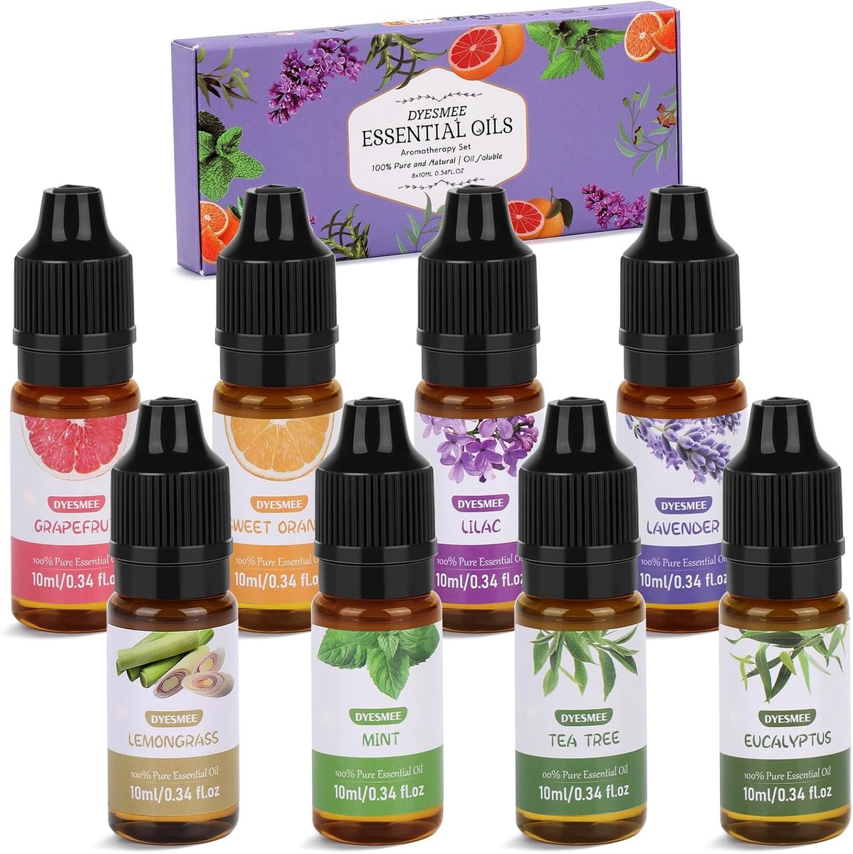 SnelShoppen - Essential Oils Set 8 x 10ml Aromatherapy Geuroliën voor Diffuser, Pure Natuurlijke Geur, Aroma Oil Set voor Humidifier, Massage, Was, Ze