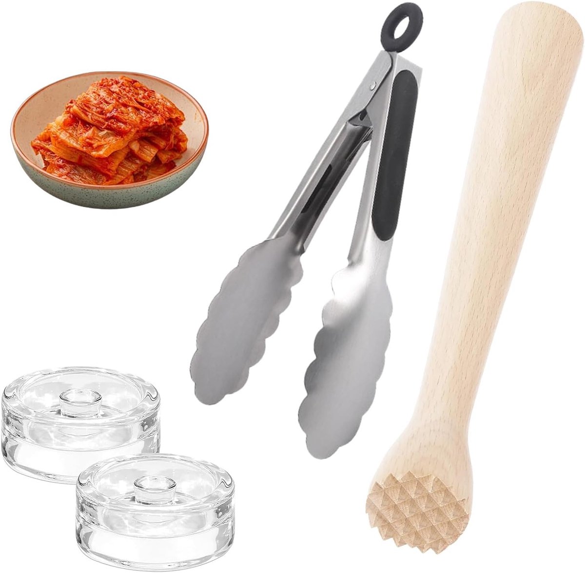 4 stuks, 2X fermenteergewichten met accessoires stamper en roestvrijstalen pincet Fermenteer starterset, glasgewichten voor fermenteren Fermentatiegewicht Geschikt voor 7cm+