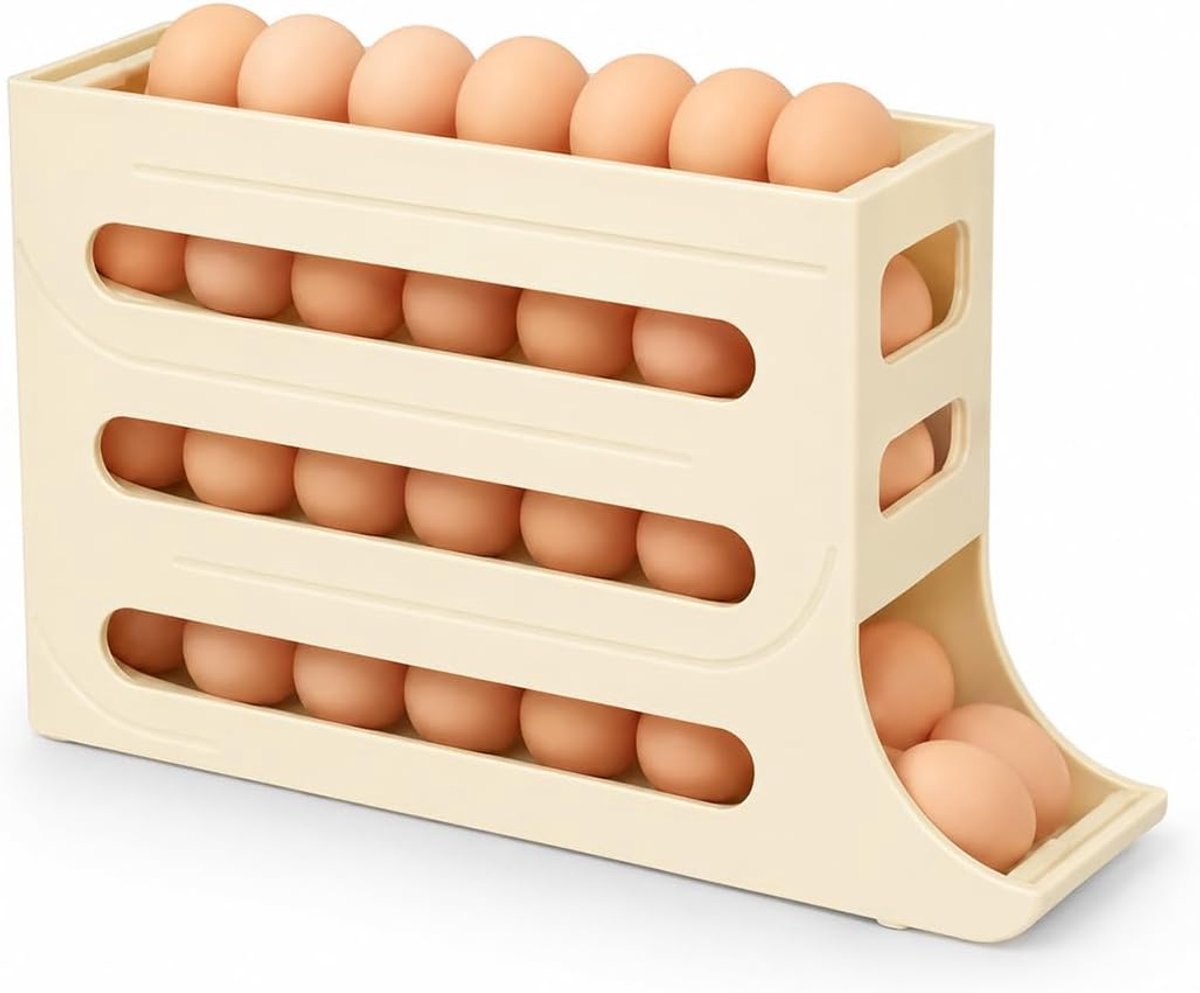 Eierhouder voor koelkast, 4 lagen, roterende eierhouder, automatische eierdispenser voor koelkast en keukengerei