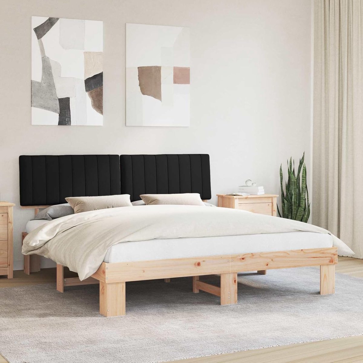 Grenenhout Gestoffeerd Hoofdbord Modern Design 180 x 200 cm Naturel