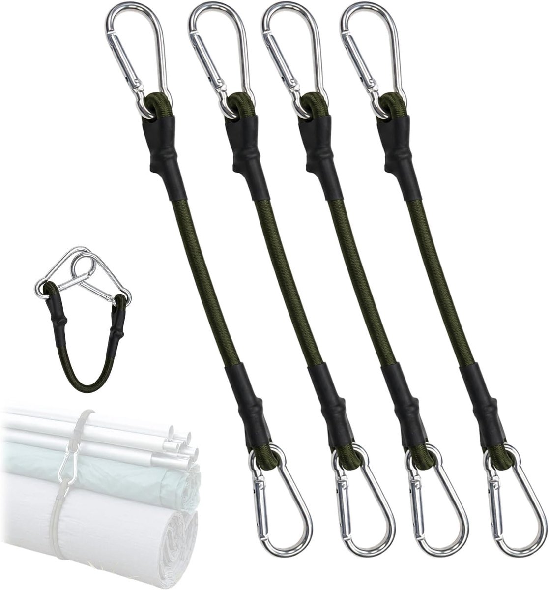 Elastische banden, 4 stuks, 30 cm, met karabijnhaken van 100%