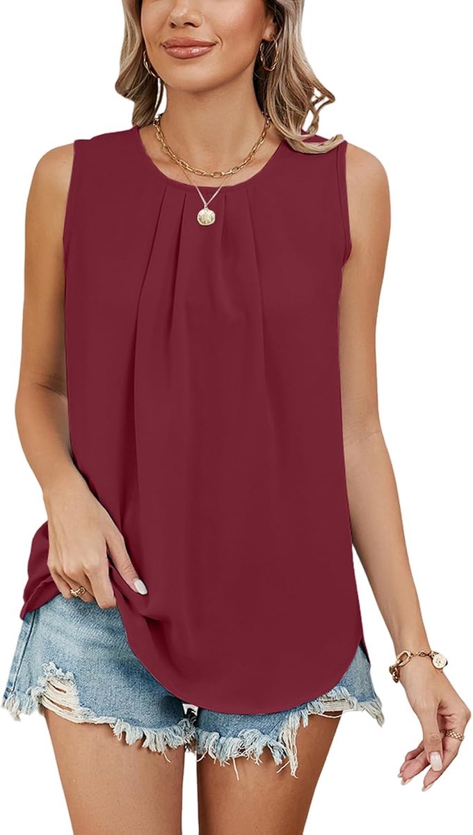 T-shirt voor dames, zomervest, chiffon, tanktop, ronde hals, losse blouse, voor het werk