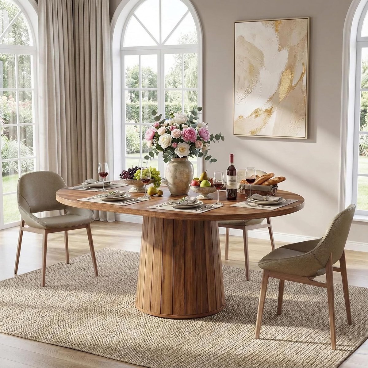 141cm Eettafel, Ovale Eetkamertafel, Modern Kitchen Dining Table, Houten Eettafel, Dining Table For 6 People, Rustic Eetkamertafel, 141 x 100 x 78 cm, Brown