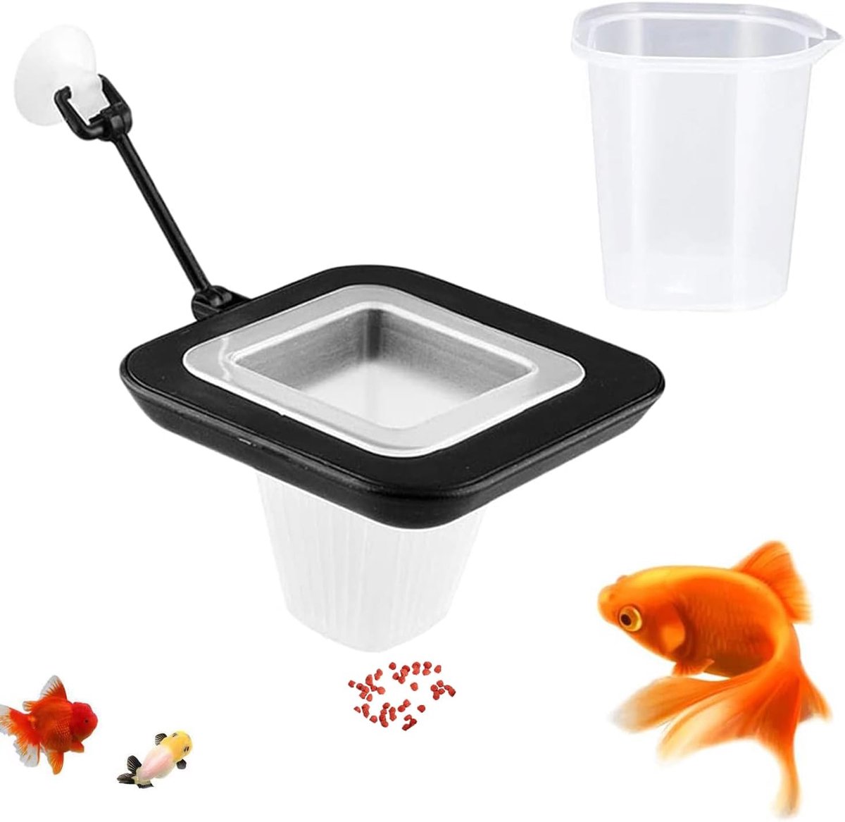 Voedingsring, vierkante drijvende voerring, visvoerring met zuignap, voederstation voor vissen, voor goudvissen, kleurbaars, guppy's