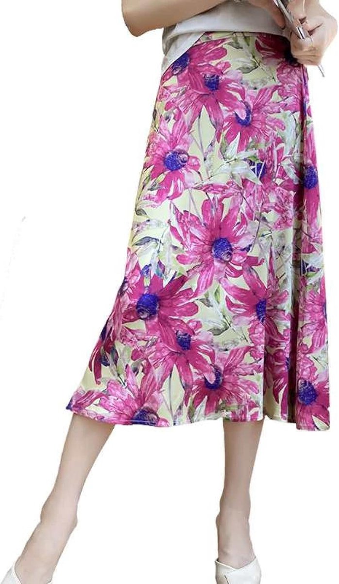 Zijde Satijn Hoge Taille Rok - Zomer Mode Bloemenprint Veelzijdige A-Lijn Rok Veelzijdige Slanke Halflange Rok, Mode Zachte Zijdeachtige Veelzijdige Drape Rok,Pink,S