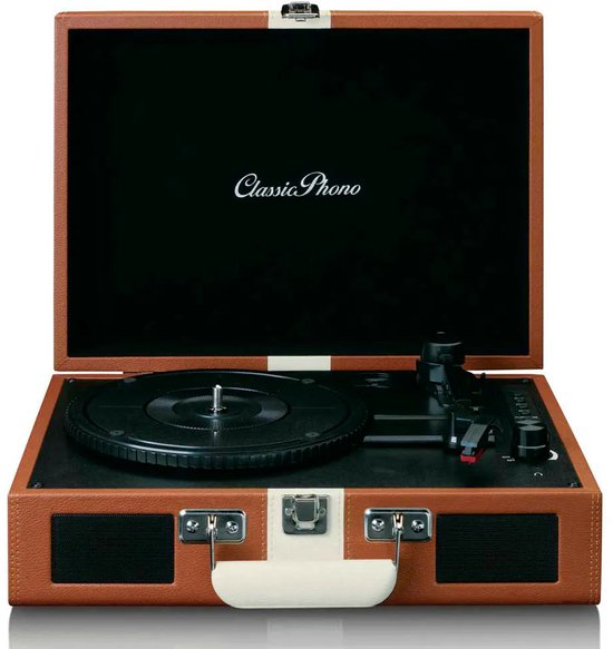 Classic Phono Retro Platenspeler - Vinyl Koffer met Bluetooth en ingebouwde Speakers - Auto-stop - TT-120BNWH - Bruin — afbeelding 2