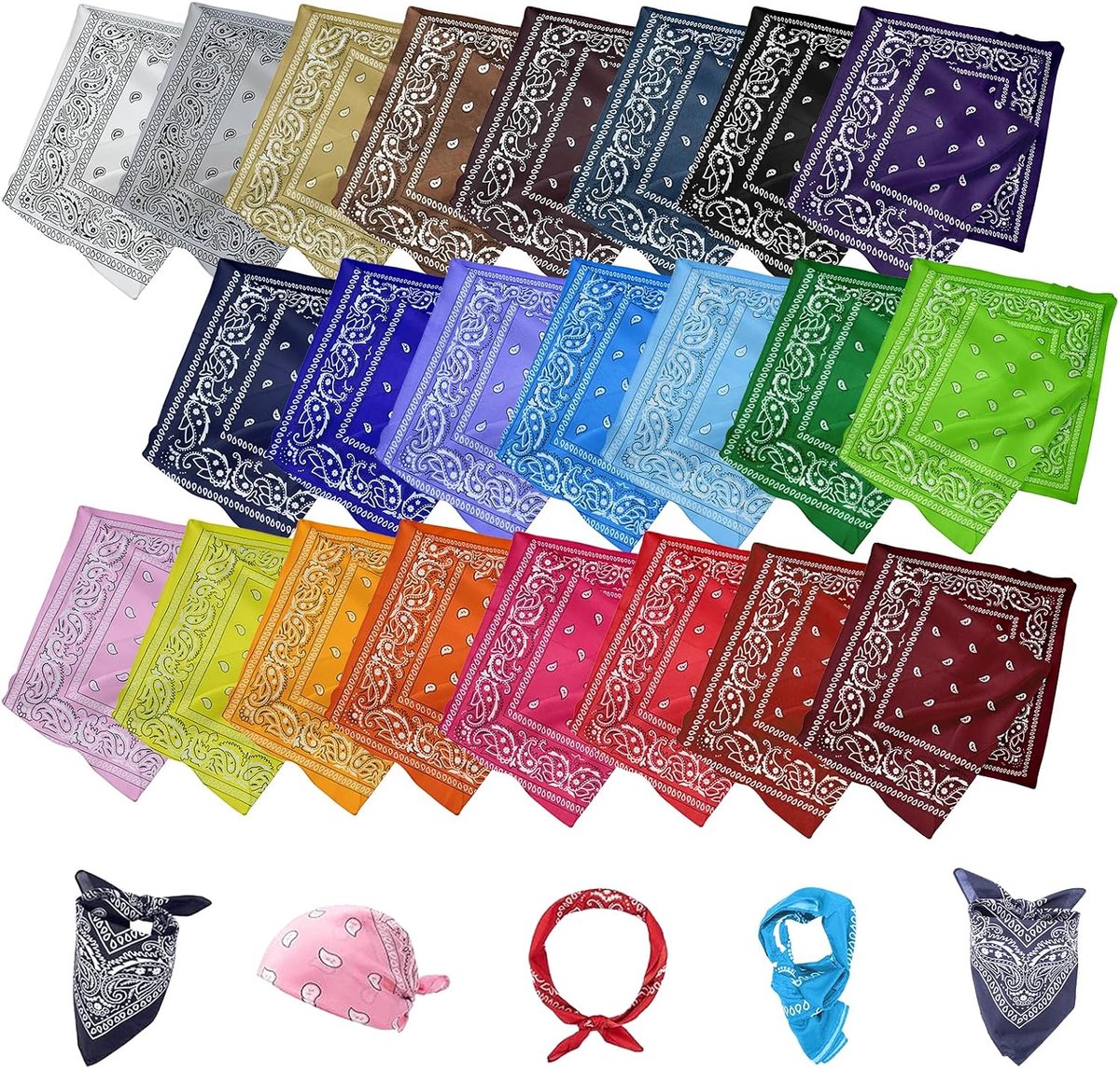 23 stuks bandana's voor dames en heren, veelzijdige bandana's, paisley-patroon, gemengde kleuren, 55 x 55 cm, halsdoeken, hoofddeksels voor elke outfit