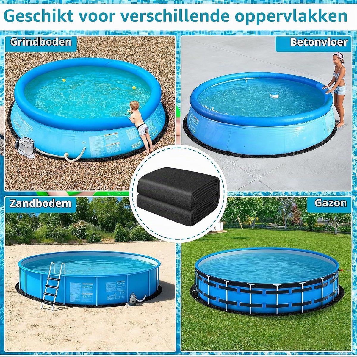 Zwembadonderlegger, outdoor, verdikt, 200 g/m², viltweefsel, zwembadonderlegger, rond 305, naadloos design, lekbescherming, op maat te snijden voor zwembaden, opblaasbare whirlpool, zwembadmatten