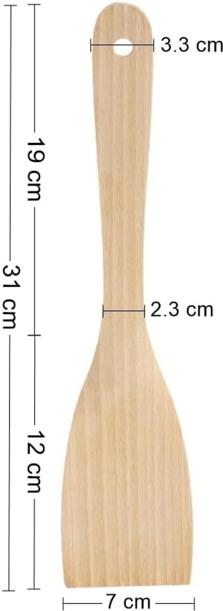 World - Houten spatel 31 x 7 cm – Natuurlijke houten keukenspatel met ergonomische handgreep — afbeelding 2