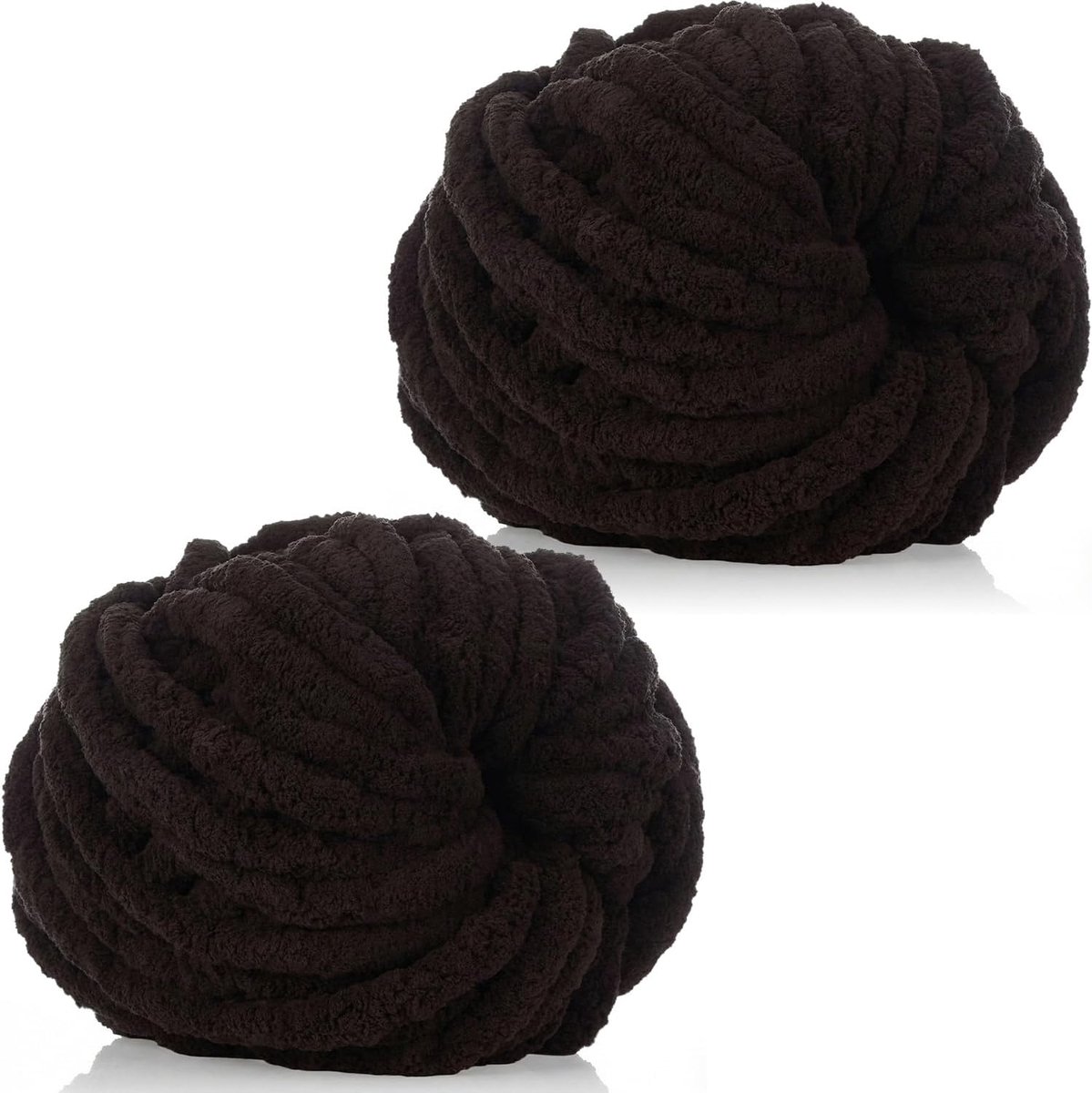 Haakgaren, 2 x 250 g, dik, zacht, pluizig chenillegaren, veelkleurige dikke wol, supergrof garen voor het haken van dekens, hoeden, kussens en tassen (koffiebruin)