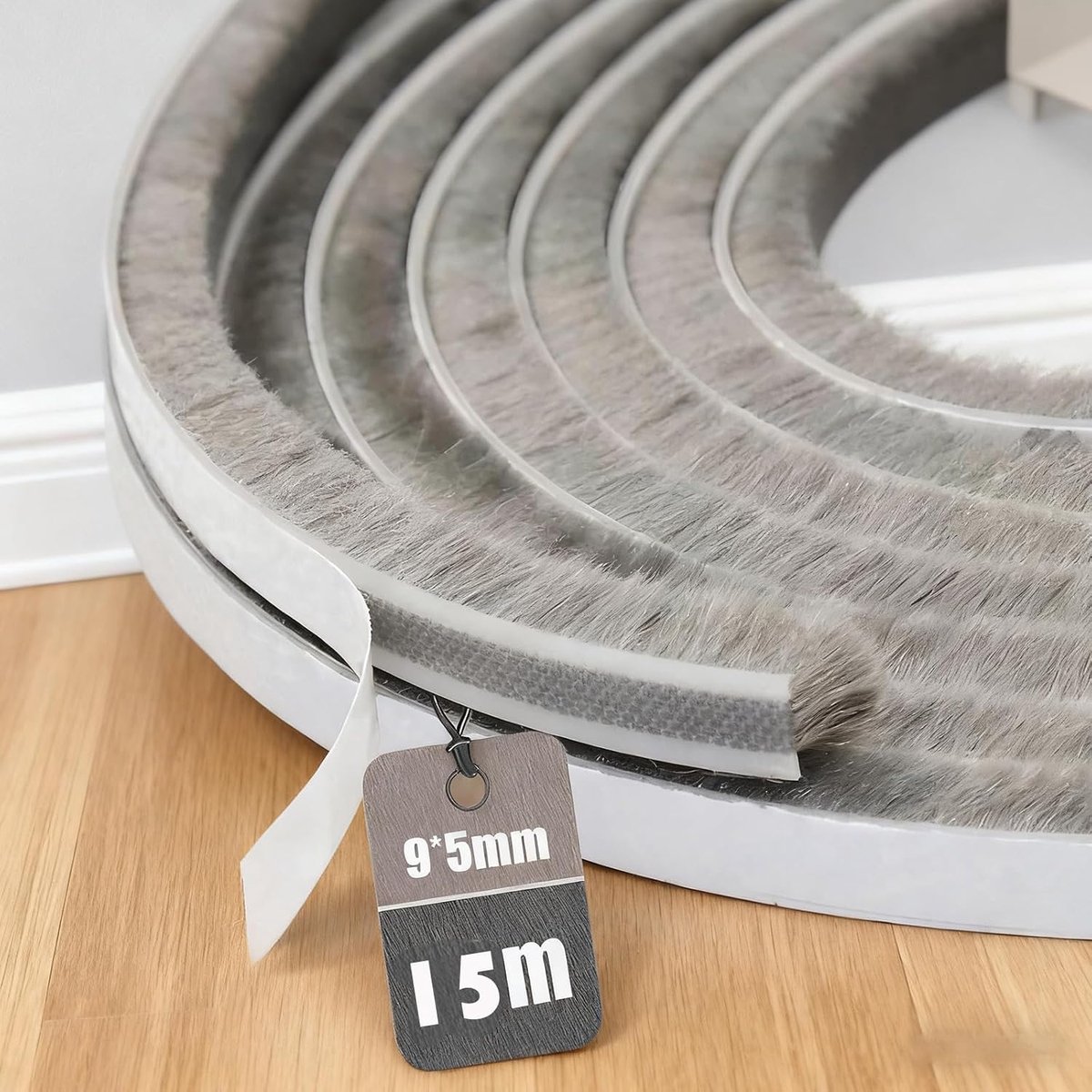 Tape voor tochtstopper, 9 mm breed x 5 mm hoog x 15 m lang, zelfklevende afdichtingstape voor deuren (9 x 5-15 m)