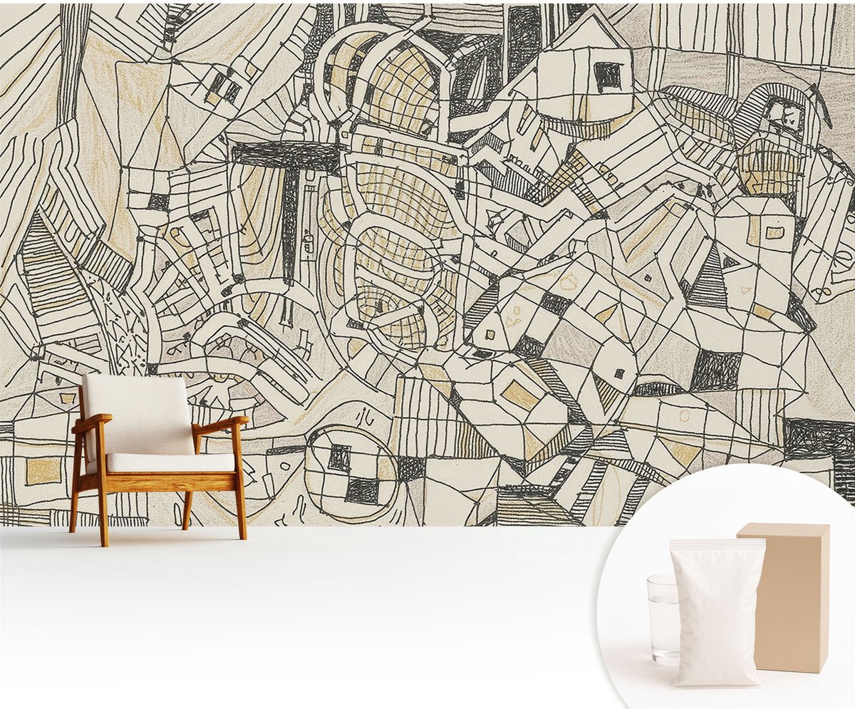 Wallfluent Fotobehang - Zwart Vliesbehang - 416x254 cm - Geometrische Abstractie Fotobehang Vlies - Woonkamer behang Abstractie - Muurschildering - Hal behang