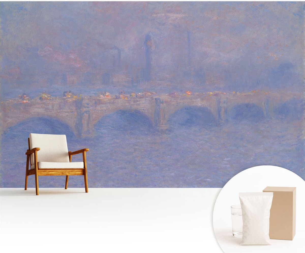 Wallfluent Fotobehang - Blauw Vliesbehang - 416x254 cm - Blauwe Brug Fotobehang Vlies - Hal behang Deel - Muurschildering - Woonkamer behang