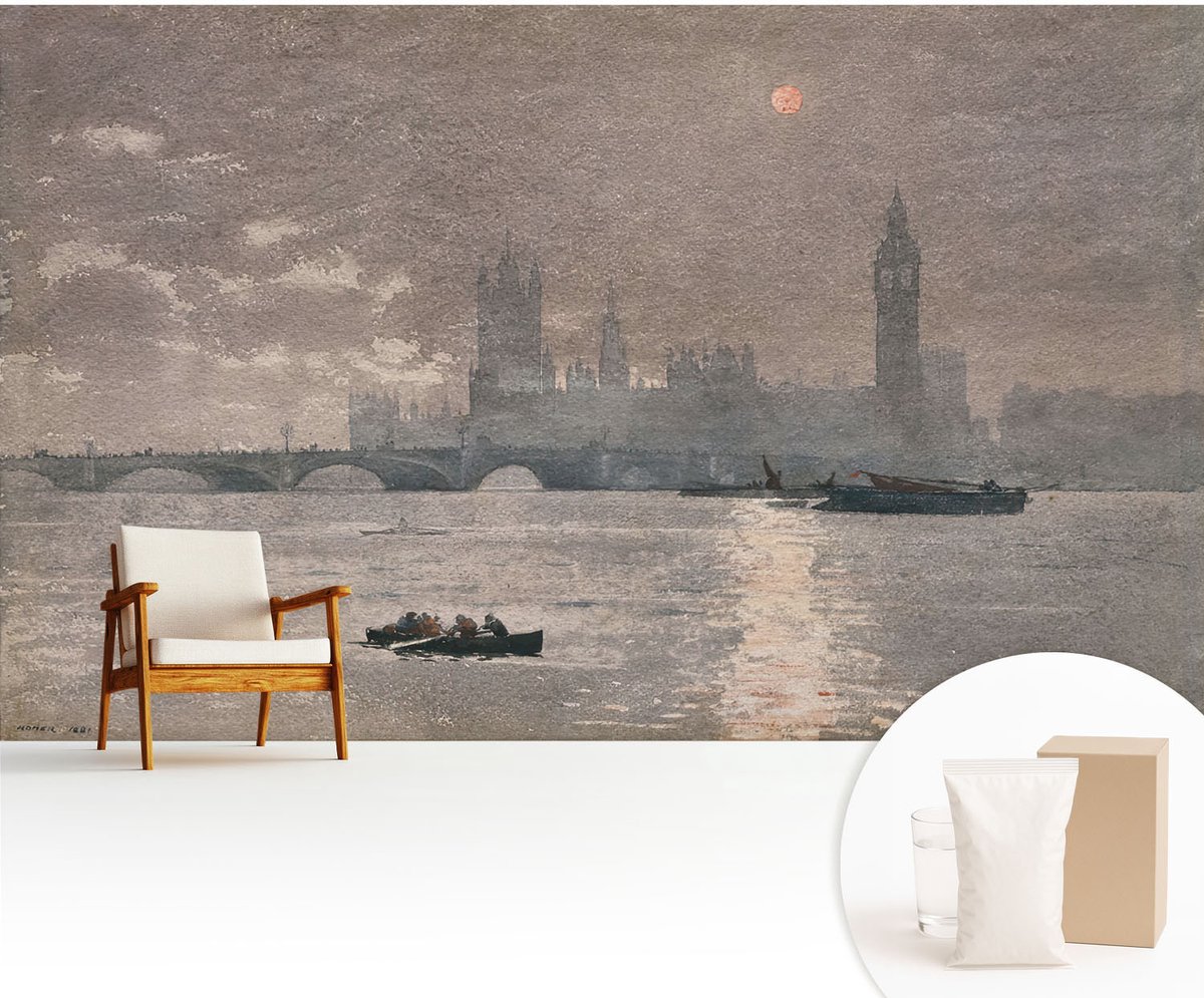 Wallfluent Fotobehang - Grijs Vliesbehang - 416x254 cm - Nachtpanorama Muurschildering - Gang behang Landschappen - Fotobehang Vlies - Slaapkamer behang