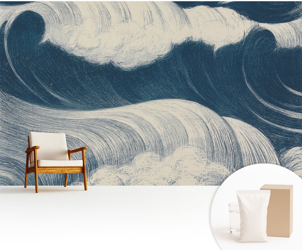 Wallfluent Fotobehang - Marine Vliesbehang - 416x254 cm - Zeegolven Fotobehang Vlies - Woonkamer behang Deel - Muurschildering - Hal behang
