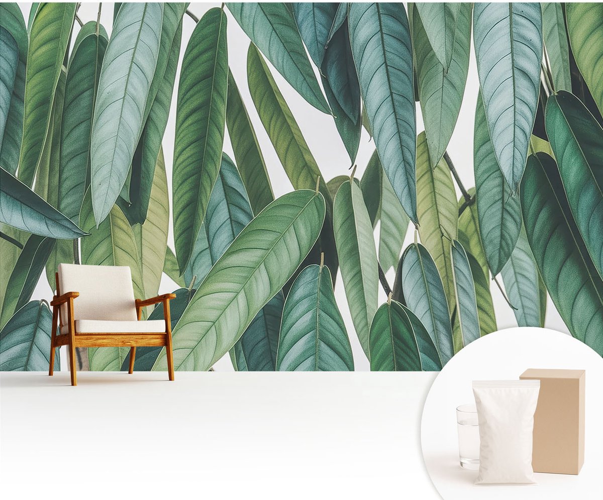Wallfluent Fotobehang - Groente Vliesbehang - 416x254 cm - Natuurlijke Bladeren Muurschildering - Gang behang Bloemen En Planten - Fotobehang Vlies - Slaapkamer behang