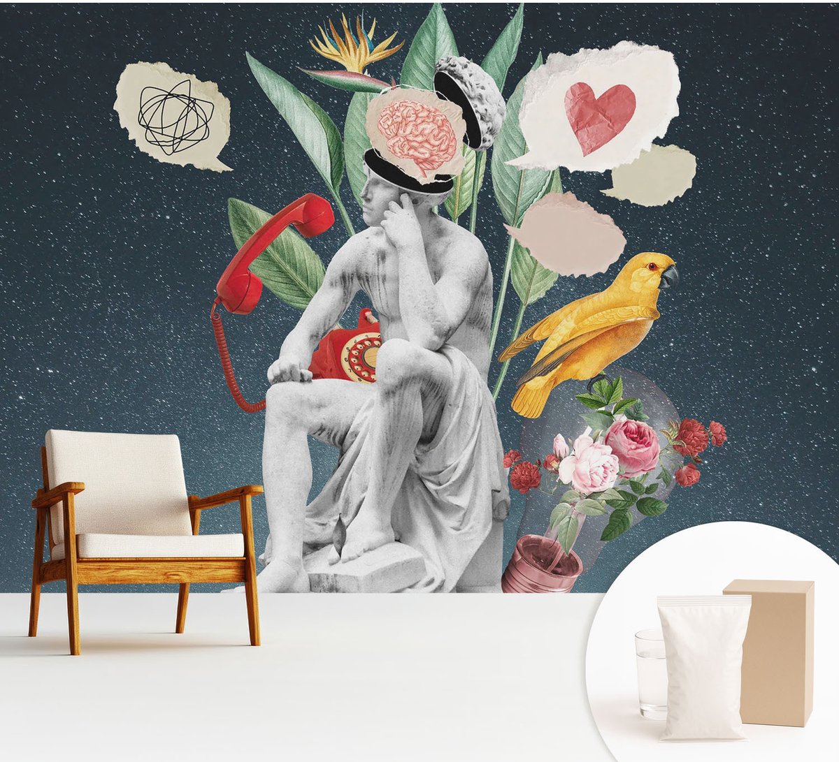 Wallfluent Fotobehang - Zwart Vliesbehang - 312x219 cm - Surrealistische Kunst Fotobehang Vlies - Hal behang Deel - Muurschildering - Woonkamer behang