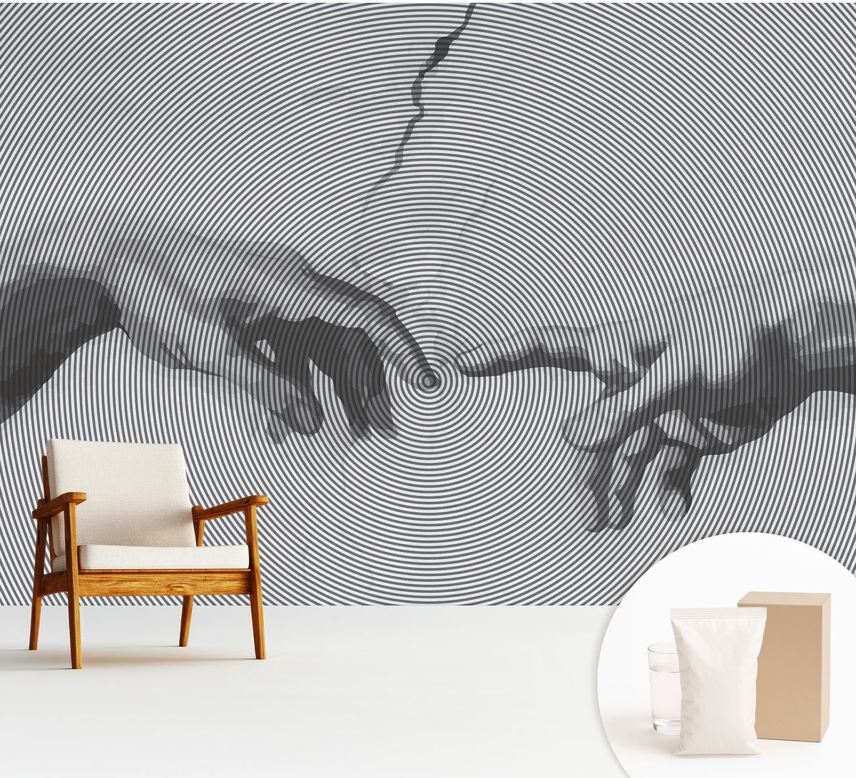 Wallfluent Fotobehang - Zwart-Wit Vliesbehang - 312x219 cm - Hypnotische Handen Fotobehang Vlies - Woonkamer behang Deel - Muurschildering - Hal behang