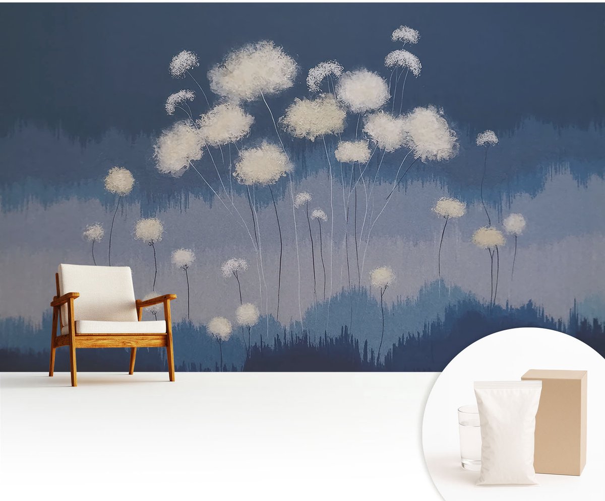 Wallfluent Fotobehang - Marine Vliesbehang - 416x254 cm - Witte Paardenbloemen Muurschildering - Gang behang Deel - Fotobehang Vlies - Slaapkamer behang
