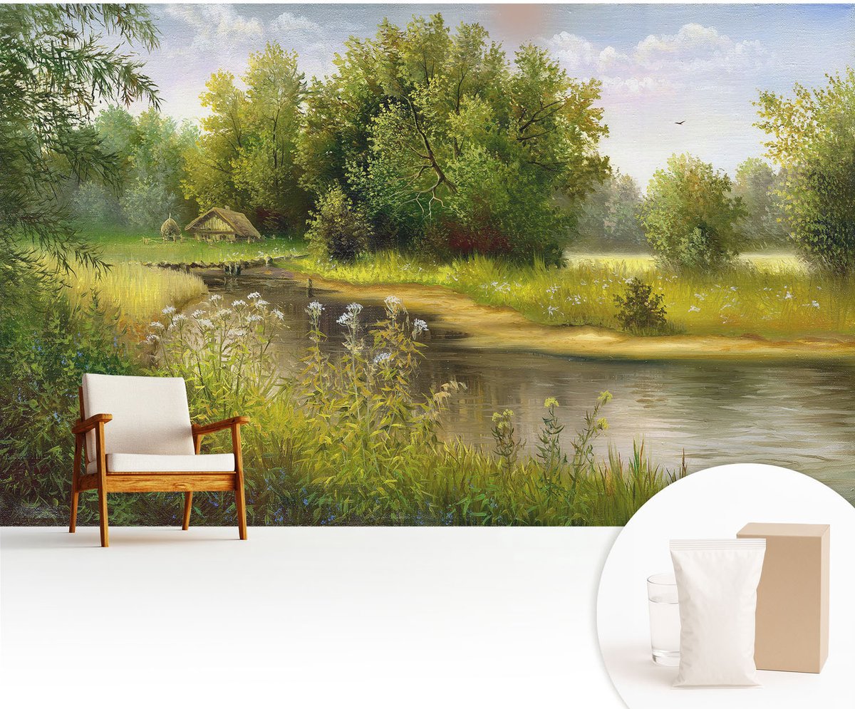 Wallfluent Fotobehang - Groente Vliesbehang - 416x254 cm - Landelijk Landschap Fotobehang Vlies - Woonkamer behang Landschappen - Muurschildering - Hal behang