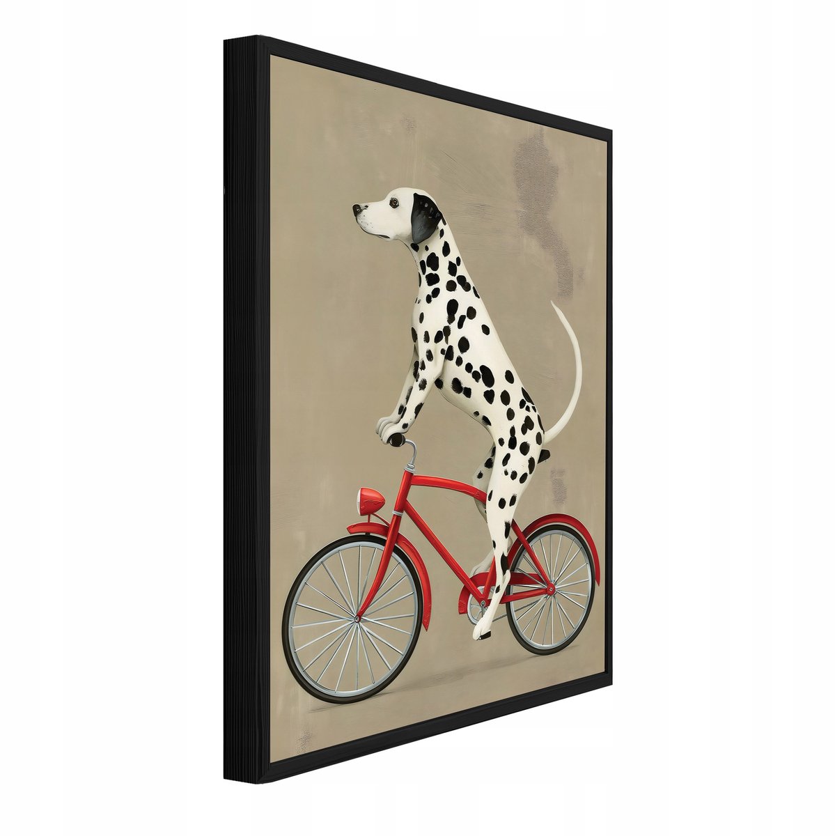 WALLARENA Schilderij met reliëf 120x80 cm - zwarte lijst - hond op een fiets - woonkamer en slaapkamer Beige