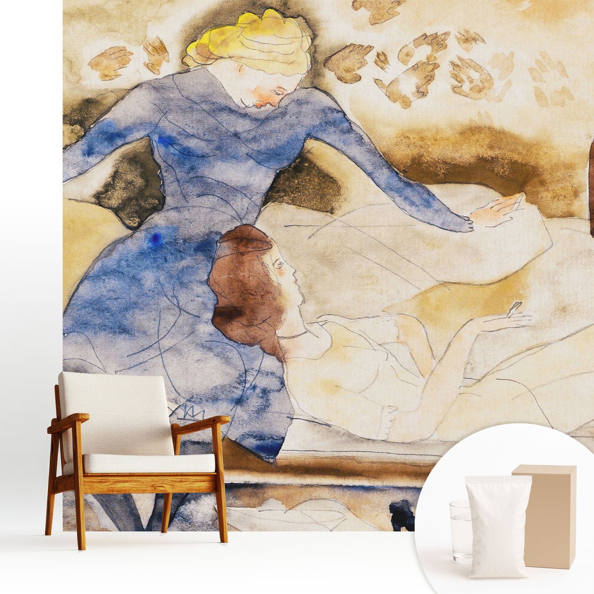 Wallfluent Fotobehang - Bruin Vliesbehang - 250x250 cm - Vrouwelijke Vrede Muurschildering - Gang behang Deel - Fotobehang Vlies - Slaapkamer behang