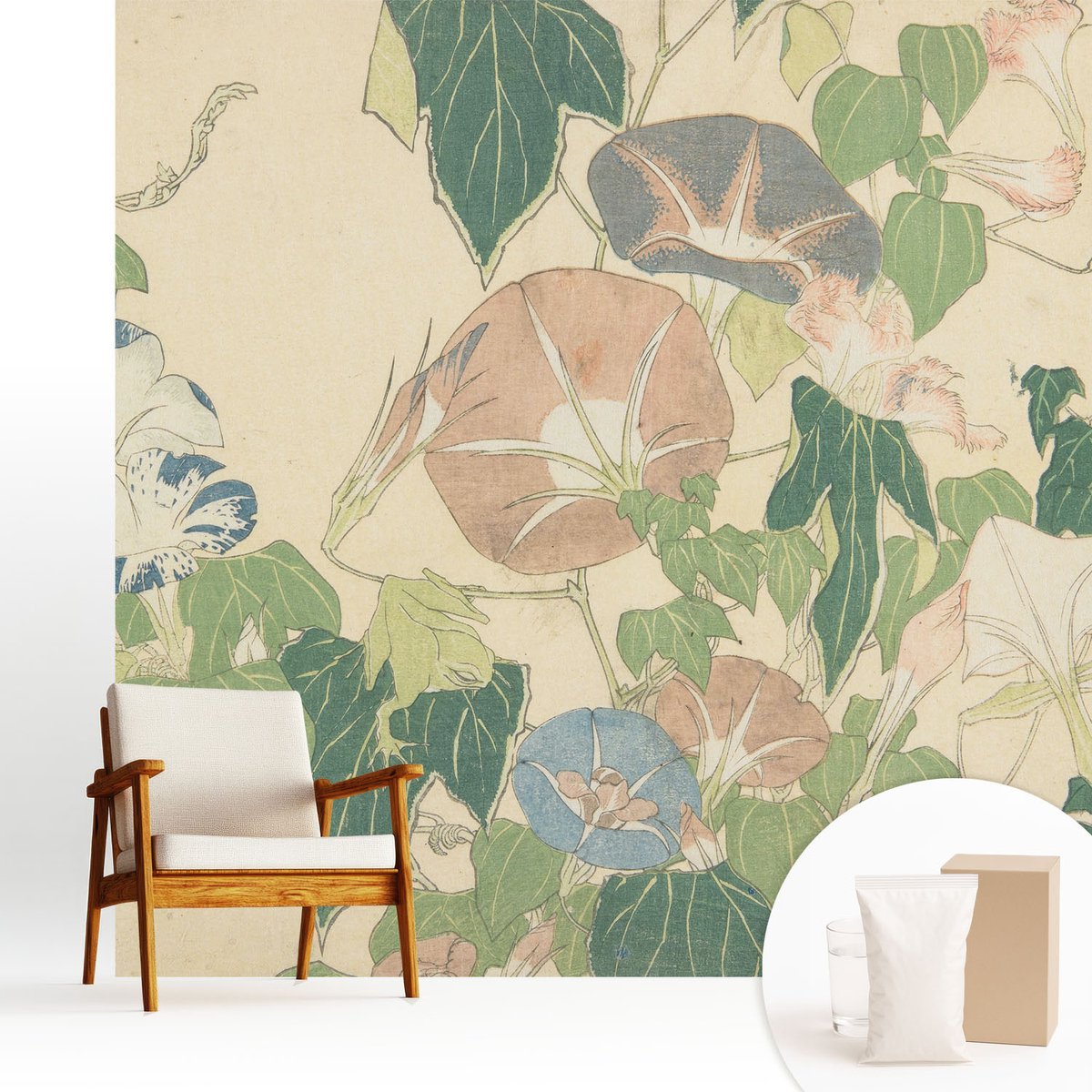 Wallfluent Fotobehang - Groente Vliesbehang - 250x250 cm - Bloemige Elegantie Muurschildering - Slaapkamer behang Bloemen En Planten - Fotobehang Vlies - Slaapkamer behang
