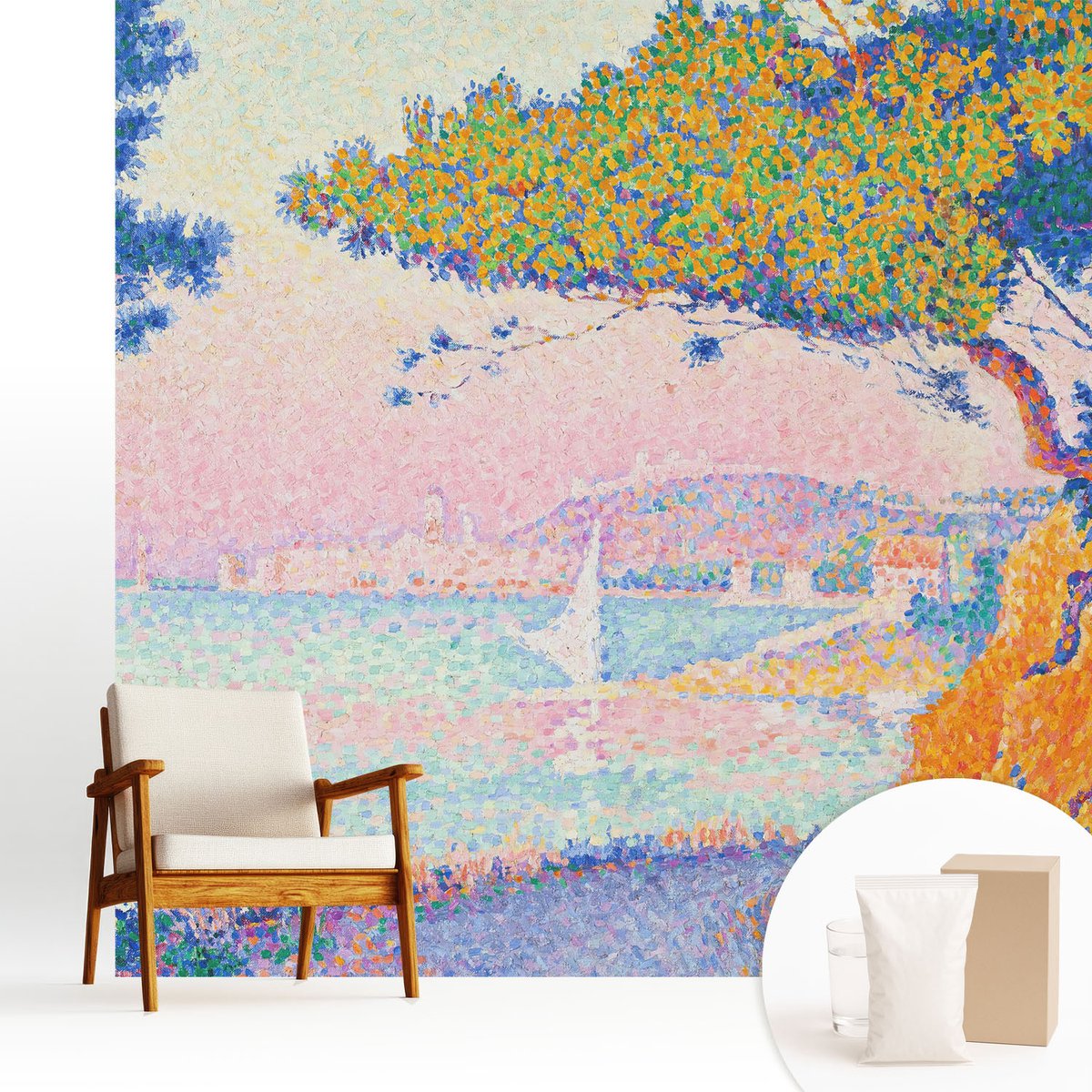 Wallfluent Fotobehang - Blauw Vliesbehang - 250x250 cm - Kleurrijk Landschap Fotobehang Vlies - Woonkamer behang Landschappen - Muurschildering - Woonkamer behang
