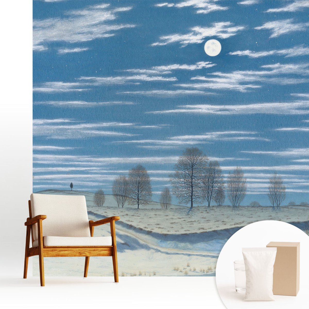 Wallfluent Fotobehang - Blauw Vliesbehang - 250x250 cm - Winterlandschap Fotobehang Vlies - Hal behang Landschappen - Muurschildering - Woonkamer behang