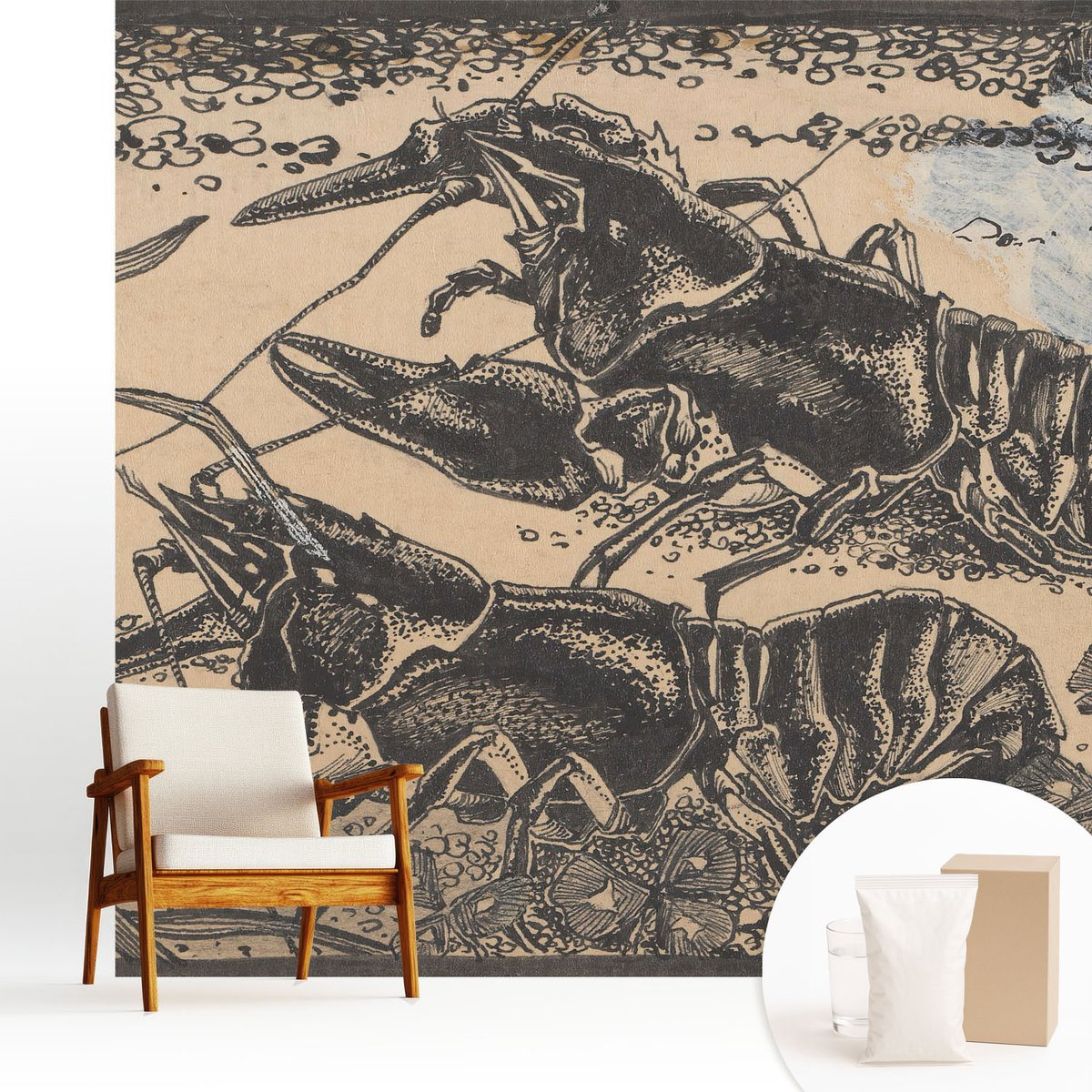 Wallfluent Fotobehang - Zwart Vliesbehang - 250x250 cm - Waterkreeft Muurschildering - Gang behang Dieren - Fotobehang Vlies - Slaapkamer behang