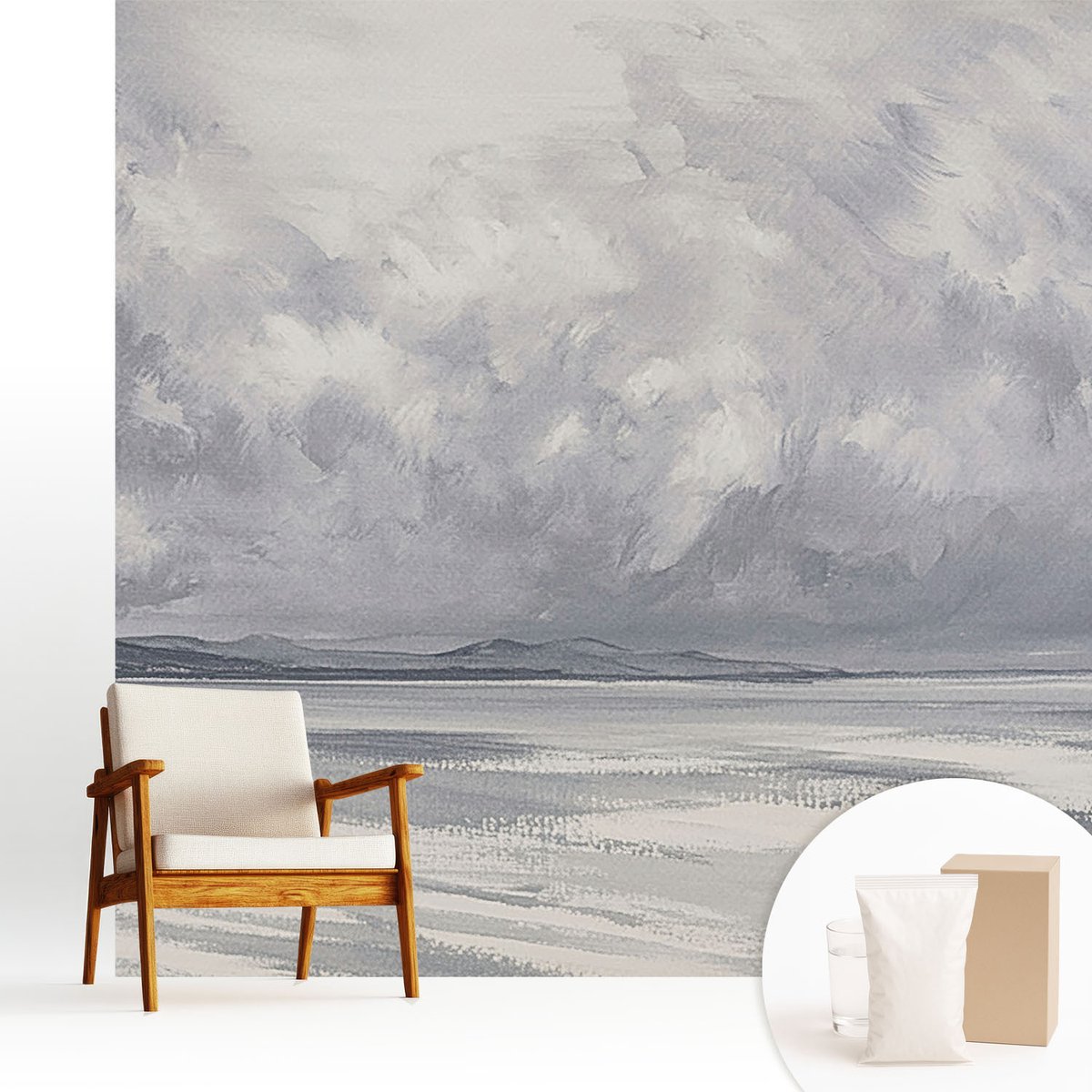 Wallfluent Fotobehang - Grijs Vliesbehang - 250x250 cm - Een Storm Aan De Horizon Muurschildering - Gang behang Deel - Fotobehang Vlies - Slaapkamer behang