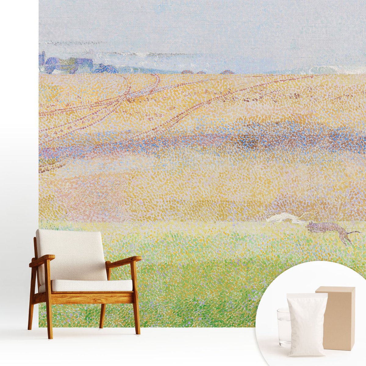 Wallfluent Fotobehang - Grijs Vliesbehang - 250x250 cm - Zomerveld Fotobehang Vlies - Woonkamer behang Landschappen - Muurschildering - Woonkamer behang