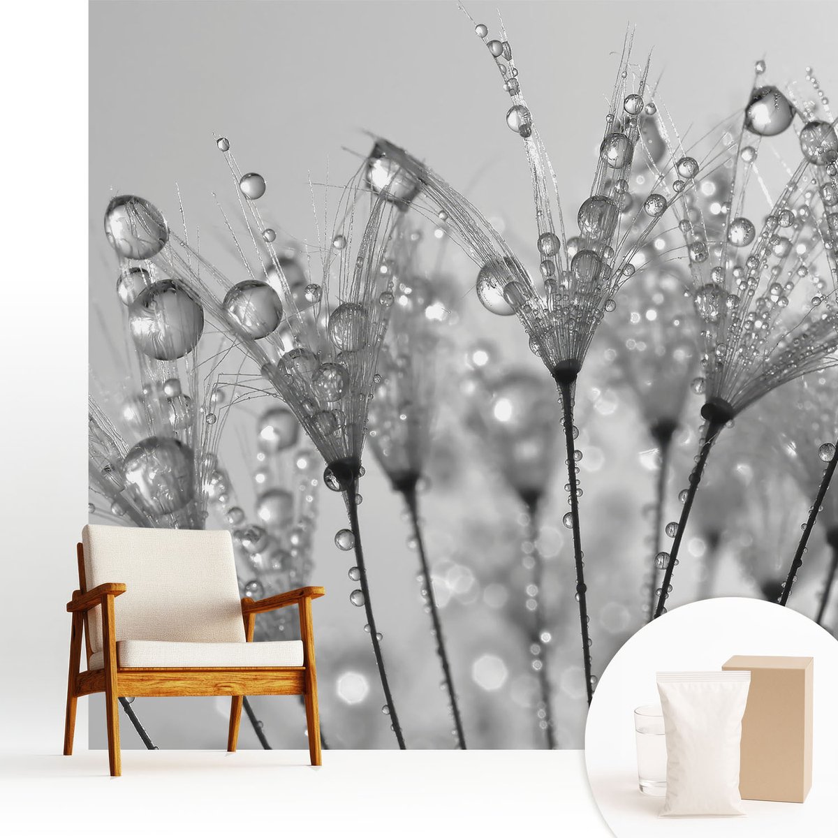 Wallfluent Fotobehang - Wit Vliesbehang - 250x250 cm - Natte Delicatesse Muurschildering - Gang behang Bloemen En Planten - Fotobehang Vlies - Slaapkamer behang