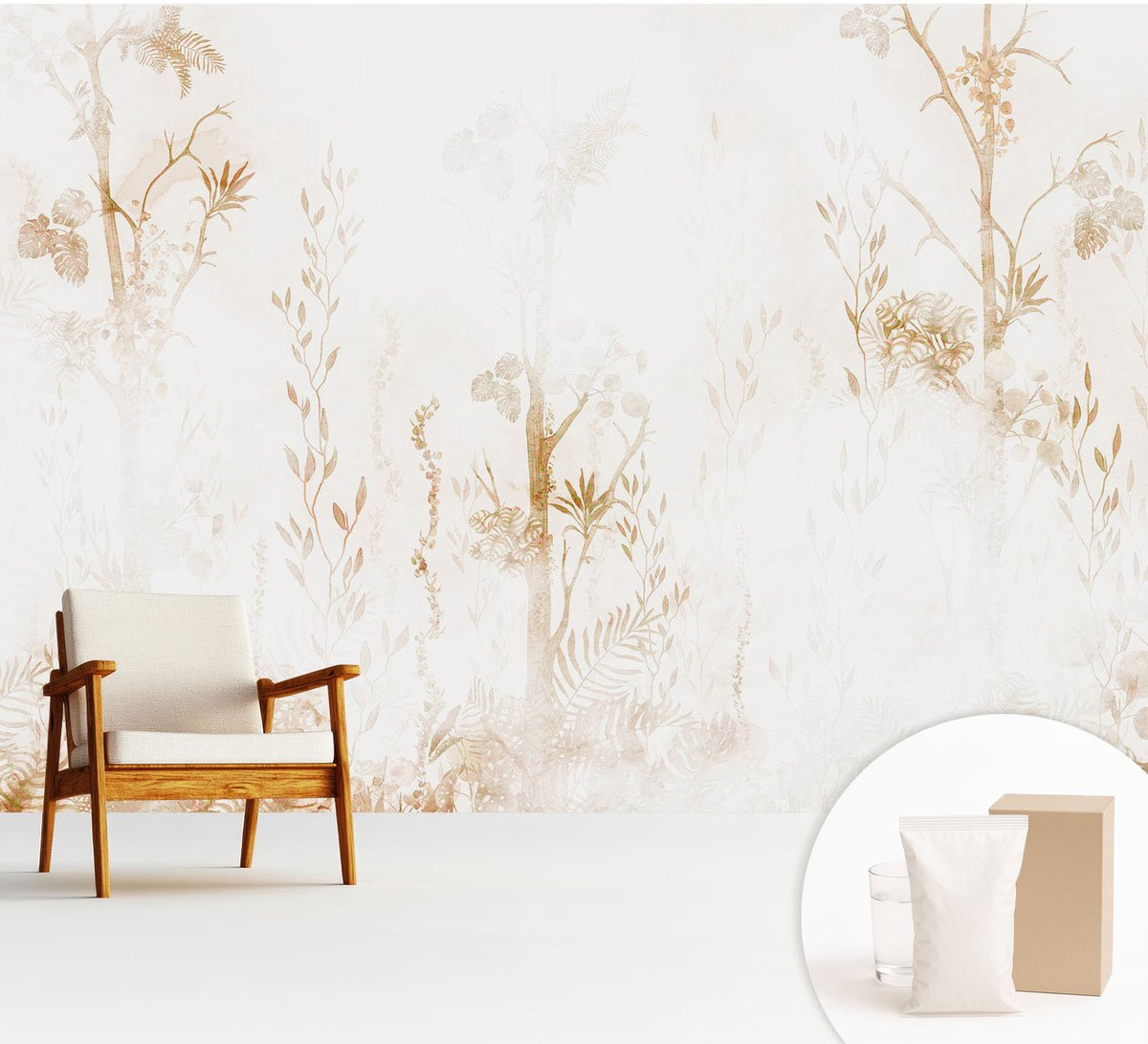 Wallfluent Fotobehang - Wit Vliesbehang - 312x219 cm - Botanische Elegantie Muurschildering - Gang behang Bloemen En Planten - Fotobehang Vlies - Slaapkamer behang