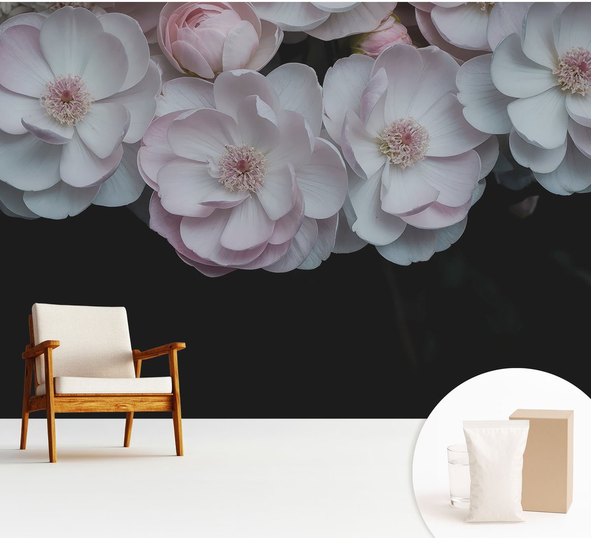 Wallfluent Fotobehang - Wit Vliesbehang - 312x219 cm - Een Delicaat Boeket Fotobehang Vlies - Woonkamer behang Bloemen En Planten - Muurschildering - Woonkamer behang