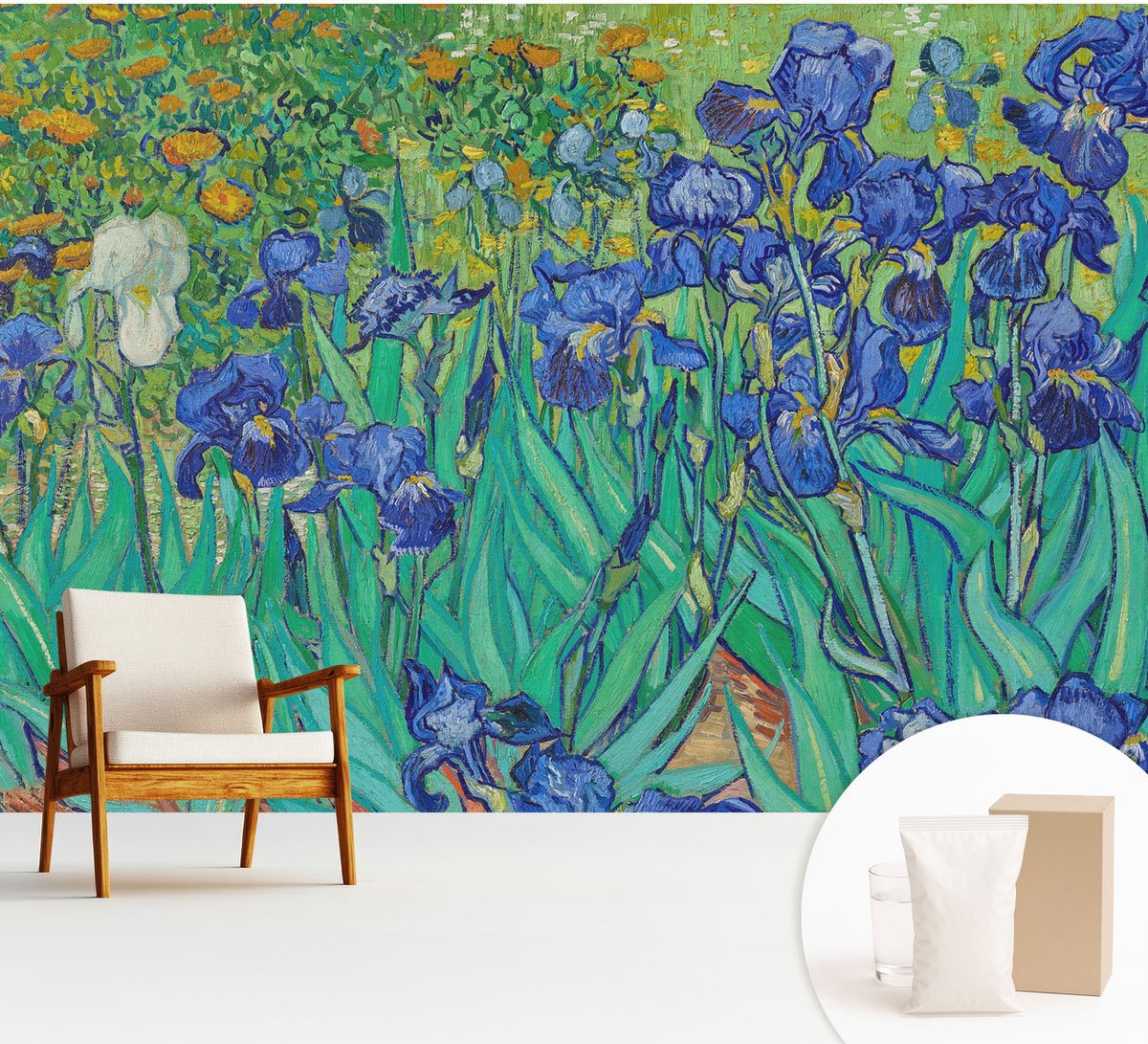 Wallfluent Fotobehang - Blauw Vliesbehang - 312x219 cm - Tuinbloemen Fotobehang Vlies - Woonkamer behang Bloemen En Planten - Muurschildering - Hal behang