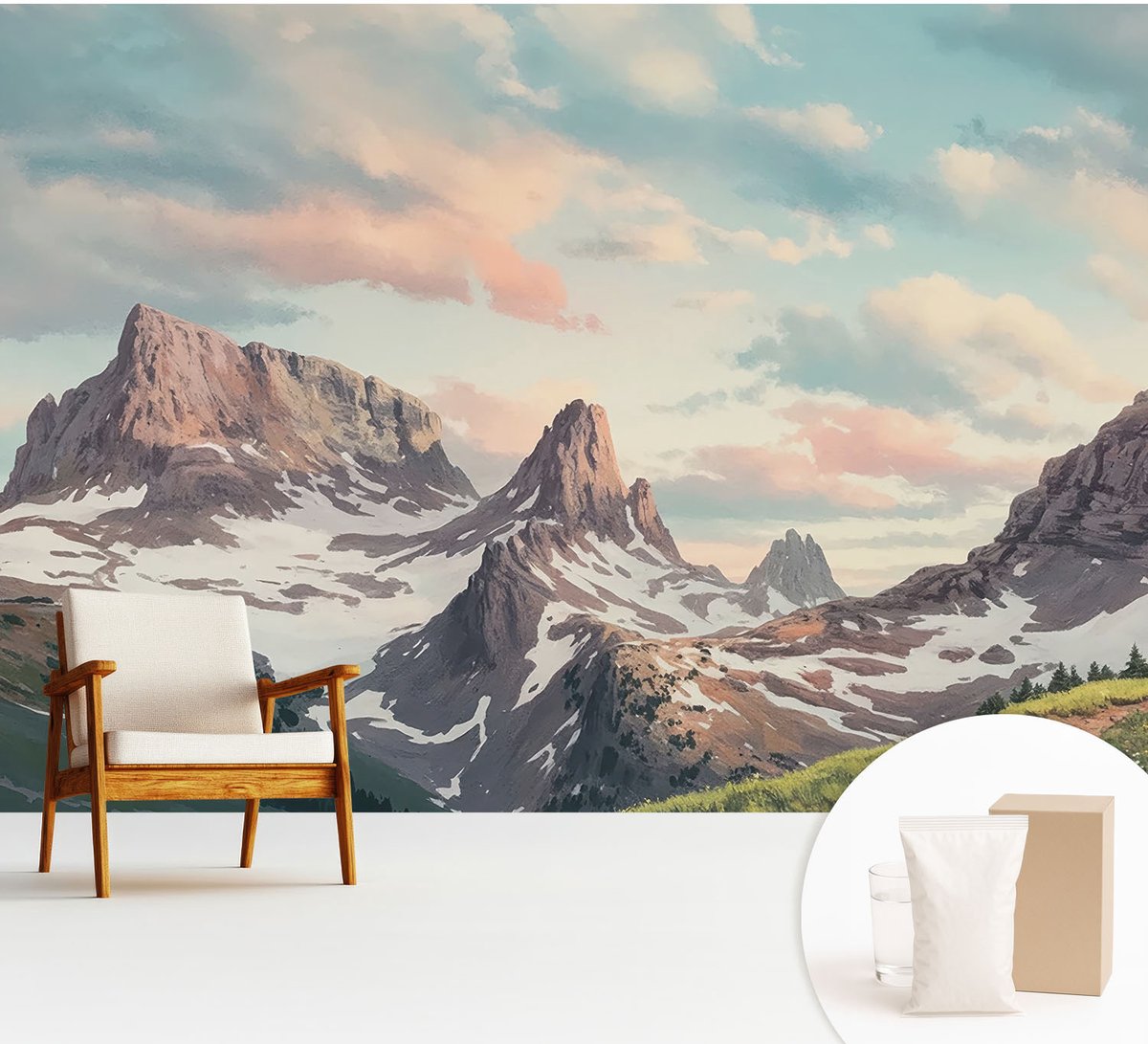 Wallfluent Fotobehang - Blauw Vliesbehang - 312x219 cm - Bergpanorama Fotobehang Vlies - Hal behang Landschappen - Muurschildering - Hal behang